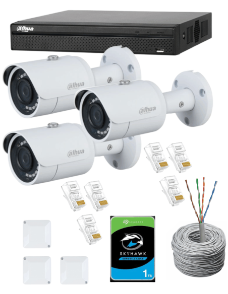 KIT DAHUA, DAH-IPP3IEXT2B30C, NVR + HDD + 3xCAMERA, 2MP, IR 30m