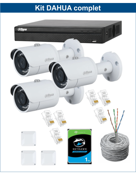 KIT DAHUA, DAH-IPP3IEXT2B30C, NVR + HDD + 3xCAMERA, 2MP, IR 30m