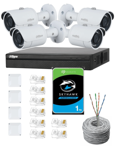 KIT DAHUA, DAH-IPP4IEXT2B30C, NVR + HDD + 4xCAMERA, 2MP, IR 30m