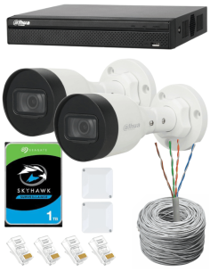 KIT DAHUA, DAH-IPP2IEXT2B30C, NVR + HDD + 2xCAMERA, 2MP, IR 30m 2