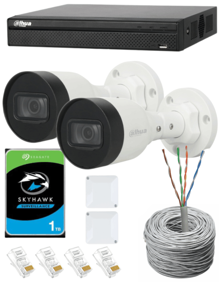 KIT DAHUA, DAH-IPP2IEXT2B30C, NVR + HDD + 2xCAMERA, 2MP, IR 30m