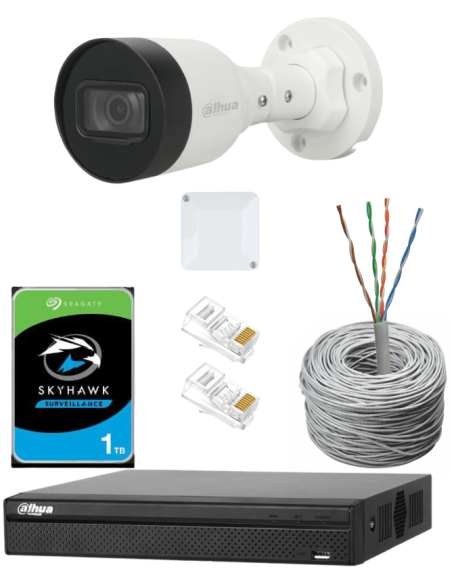 KIT DAHUA, DAH-IPP1IEXT2B30C, NVR + HDD + 1xCAMERA, 2MP, IR 30m