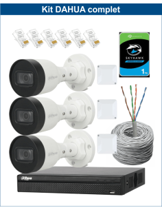 KIT DAHUA, DAH-IPP3IEXT2B30C, NVR + HDD + 3xCAMERA, 2MP, IR 30m