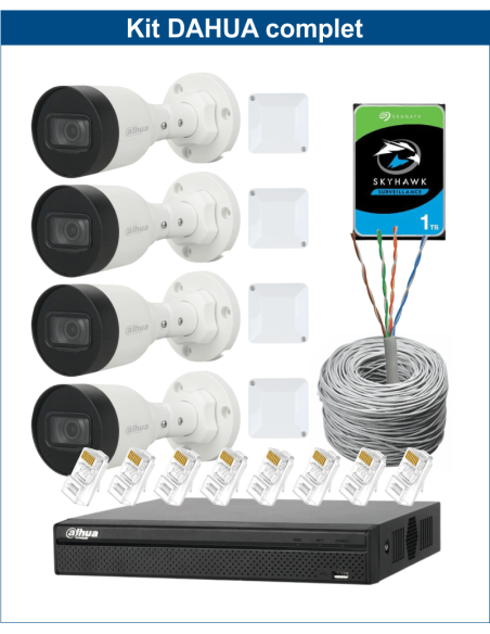 KIT DAHUA, DAH-IPP4IEXT2B30C, NVR + HDD + 4xCAMERA, 2MP, IR 30m