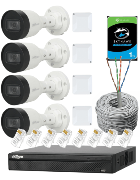KIT DAHUA, DAH-IPP4IEXT2B30C, NVR + HDD + 4xCAMERA, 2MP, IR 30m