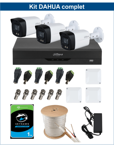 KIT DAHUA, DAH-A3IEXT5B40C, DVR + HDD + 3xCAMERA, 5MP, IR 40m
