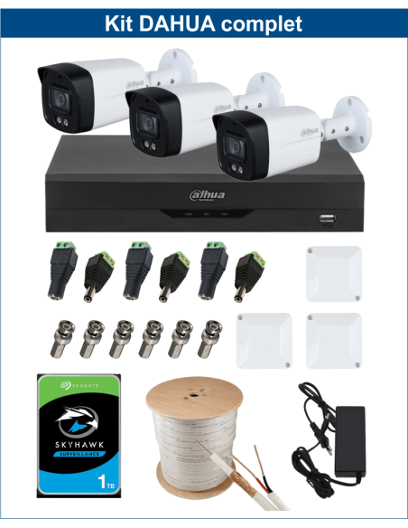 KIT DAHUA, DAH-A3IEXT5B40C, DVR + HDD + 3xCAMERA, 5MP, IR 40m