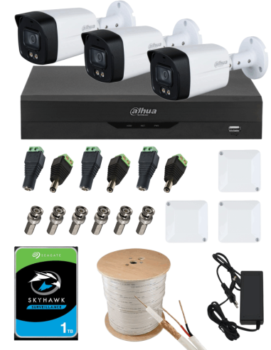 KIT DAHUA, DAH-A3IEXT5B40C, DVR + HDD + 3xCAMERA, 5MP, IR 40m