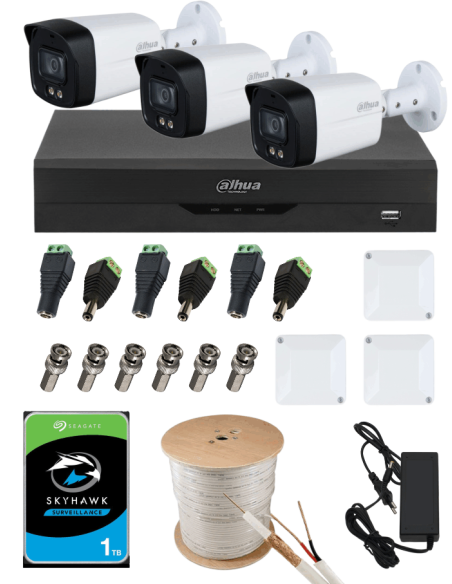 KIT DAHUA, DAH-A3IEXT5B40C, DVR + HDD + 3xCAMERA, 5MP, IR 40m
