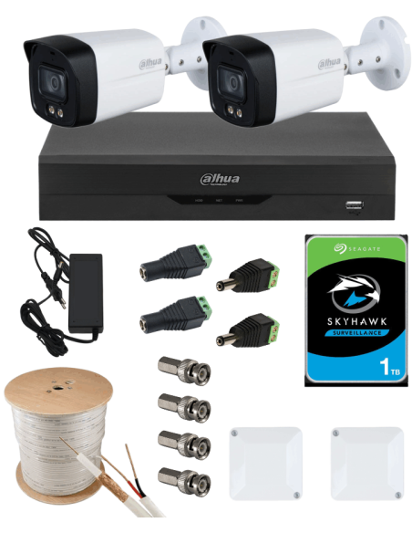 KIT DAHUA, DAH-A2IEXT5B40C, DVR + HDD + 2xCAMERA, 5MP, IR 40m