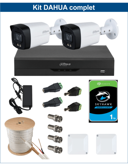 KIT DAHUA, DAH-A2IEXT5B40C, DVR + HDD + 2xCAMERA, 5MP, IR 40m