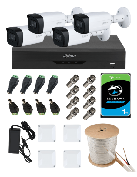 KIT DAHUA, DAH-A4IEXT5B80C, DVR + HDD + 4xCAMERA, 5MP, IR 80m