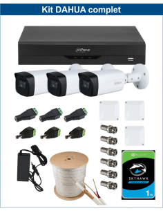 KIT DAHUA, DAH-A3IEXT5B80C, DVR + HDD + 3xCAMERA, 5MP, IR 80m
