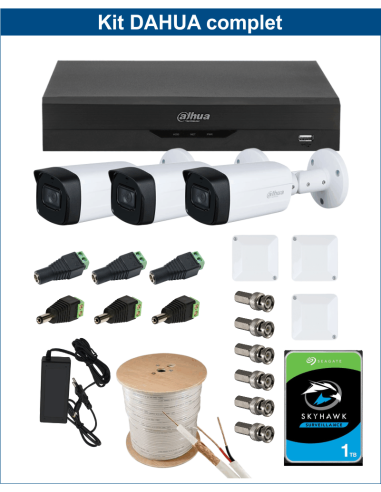 KIT DAHUA, DAH-A3IEXT5B80C, DVR + HDD + 3xCAMERA, 5MP, IR 80m