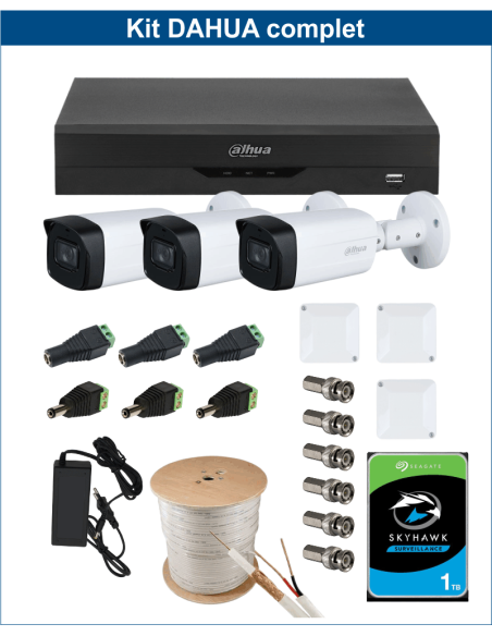 KIT DAHUA, DAH-A3IEXT5B80C, DVR + HDD + 3xCAMERA, 5MP, IR 80m