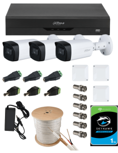 KIT DAHUA, DAH-A3IEXT5B80C, DVR + HDD + 3xCAMERA, 5MP, IR 80m 2