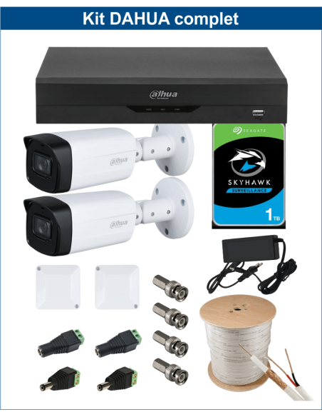 KIT DAHUA, DAH-A2IEXT5B80C, DVR + HDD + 2xCAMERA, 5MP, IR 80m