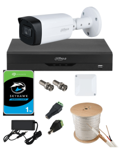 KIT DAHUA, DAH-A1IEXT5B80C, DVR + HDD + 1xCAMERA, 5MP, IR 80m 2