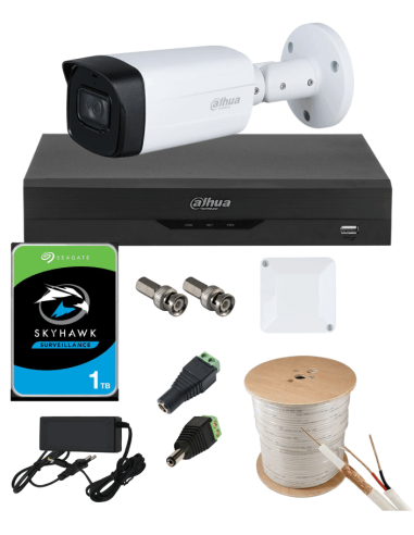 KIT DAHUA, DAH-A1IEXT5B80C, DVR + HDD + 1xCAMERA, 5MP, IR 80m
