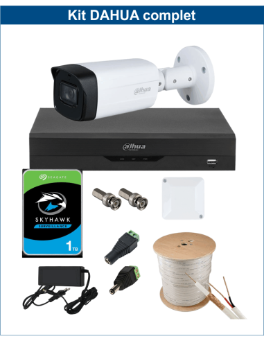 KIT DAHUA, DAH-A1IEXT5B80C, DVR + HDD + 1xCAMERA, 5MP, IR 80m