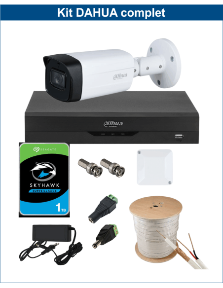 KIT DAHUA, DAH-A1IEXT5B80C, DVR + HDD + 1xCAMERA, 5MP, IR 80m