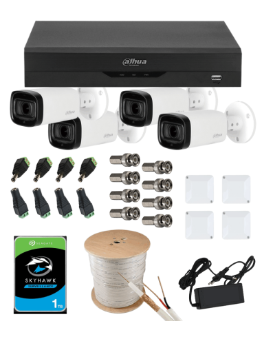 KIT DAHUA, DAH-A4IEXT5B60C, DVR + HDD + 4xCAMERA, 5MP, IR 60m