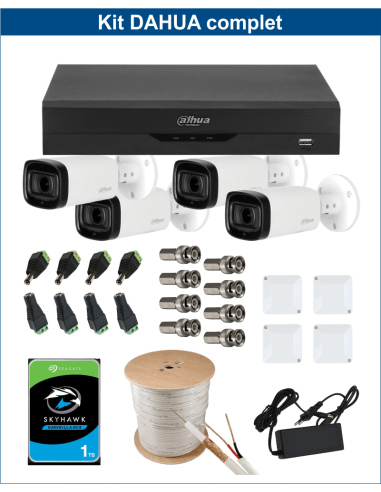 KIT DAHUA, DAH-A4IEXT5B60C, DVR + HDD + 4xCAMERA, 5MP, IR 60m