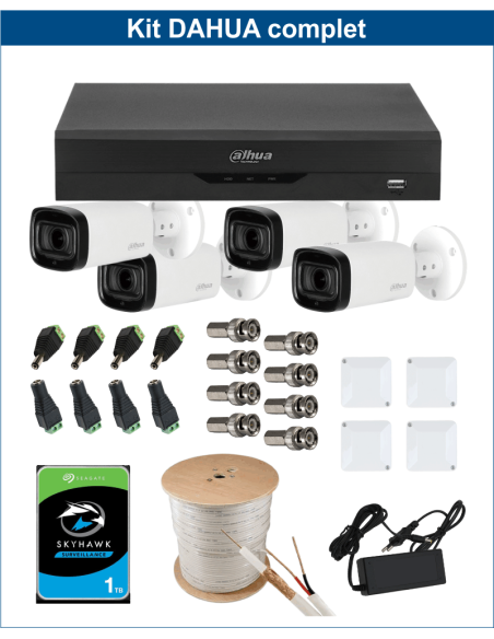 KIT DAHUA, DAH-A4IEXT5B60C, DVR + HDD + 4xCAMERA, 5MP, IR 60m