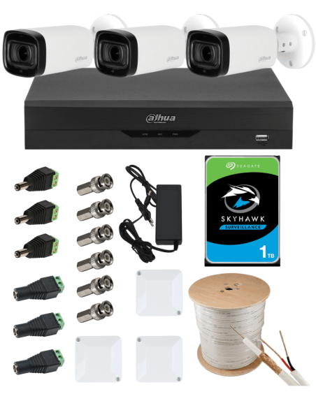 KIT DAHUA, DAH-A3IEXT5B60C, DVR + HDD + 3xCAMERA, 5MP, IR 60m