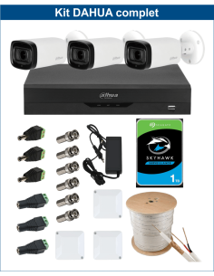 KIT DAHUA, DAH-A3IEXT5B60C, DVR + HDD + 3xCAMERA, 5MP, IR 60m