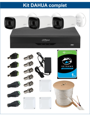 KIT DAHUA, DAH-A3IEXT5B60C, DVR + HDD + 3xCAMERA, 5MP, IR 60m