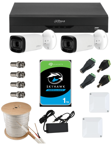 KIT DAHUA, DAH-A2IEXT5B60C, DVR + HDD + 2xCAMERA, 5MP, IR 60m