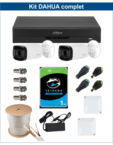 KIT DAHUA, DAH-A2IEXT5B60C, DVR + HDD + 2xCAMERA, 5MP, IR 60m