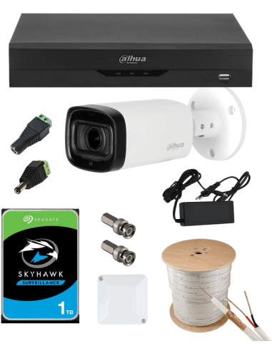 KIT DAHUA, DAH-A1IEXT5B60C, DVR + HDD + 1xCAMERA, 5MP, IR 60m