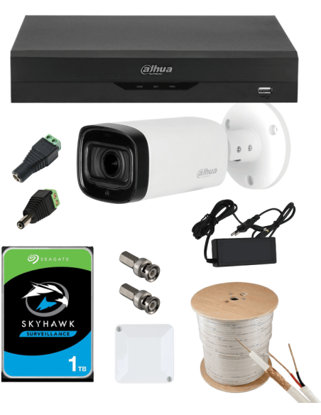 KIT DAHUA, DAH-A1IEXT5B60C, DVR + HDD + 1xCAMERA, 5MP, IR 60m