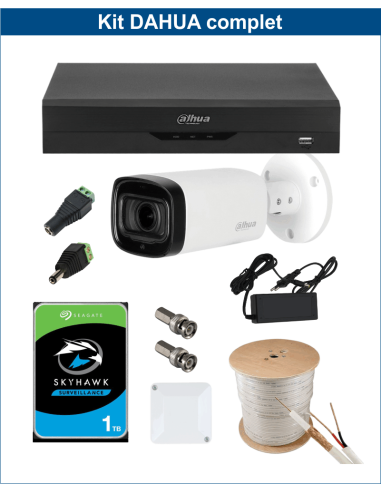 KIT DAHUA, DAH-A1IEXT5B60C, DVR + HDD + 1xCAMERA, 5MP, IR 60m