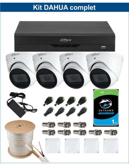 KIT DAHUA, DAH-A4IEXT5D60C, DVR + HDD + 4xCAMERA, 5MP, IR 60m