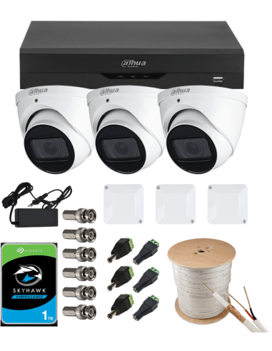 KIT DAHUA, DAH-A3IEXT5D60C, DVR + HDD + 3xCAMERA, 5MP, IR 60m