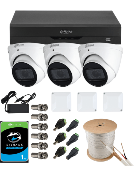 KIT DAHUA, DAH-A3IEXT5D60C, DVR + HDD + 3xCAMERA, 5MP, IR 60m
