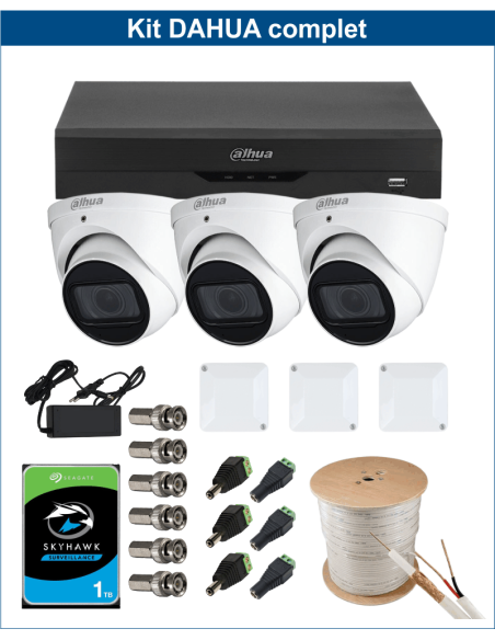 KIT DAHUA, DAH-A3IEXT5D60C, DVR + HDD + 3xCAMERA, 5MP, IR 60m