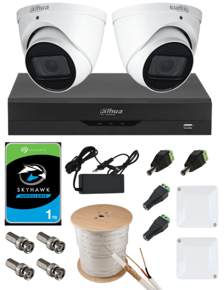 KIT DAHUA, DAH-A2IEXT5D60C, DVR + HDD + 2xCAMERA, 5MP, IR 60m