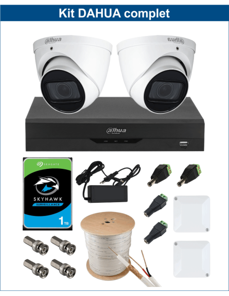 KIT DAHUA, DAH-A2IEXT5D60C, DVR + HDD + 2xCAMERA, 5MP, IR 60m