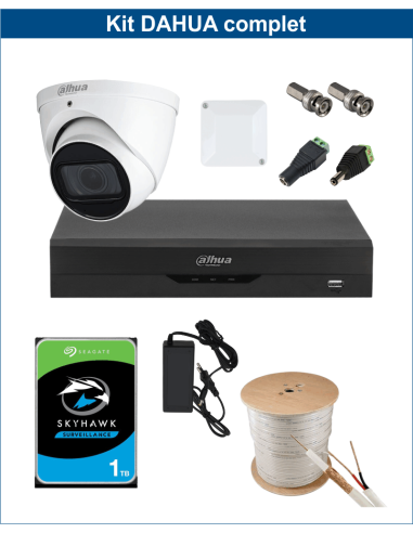 KIT DAHUA, DAH-A1IEXT5D60C, DVR + HDD + 1xCAMERA, 5MP, IR 60m