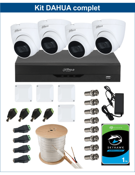 KIT DAHUA, DAH-A4IINT5D25C, DVR + HDD + 4xCAMERA, 5MP, IR 25m