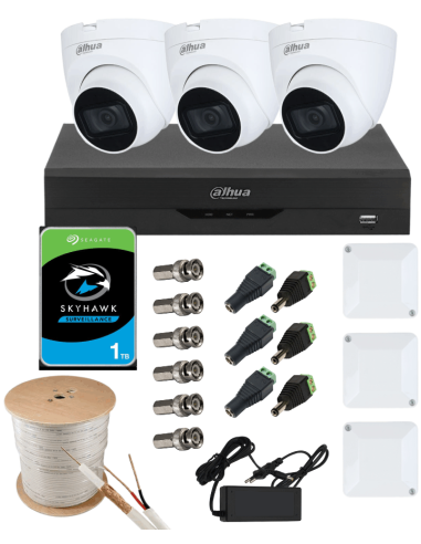 KIT DAHUA, DAH-A3IINT5D25C, DVR + HDD + 3xCAMERA, 5MP, IR 25m