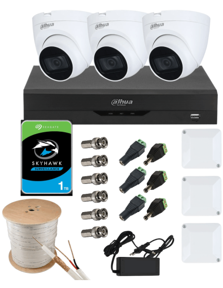 KIT DAHUA, DAH-A3IINT5D25C, DVR + HDD + 3xCAMERA, 5MP, IR 25m