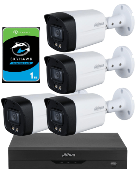 KIT DAHUA, DAH-A4IEXT5B40P, DVR + HDD + 4xCAMERA, 5MP, IR 40m