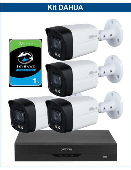 KIT DAHUA, DAH-A4IEXT5B40P, DVR + HDD + 4xCAMERA, 5MP, IR 40m