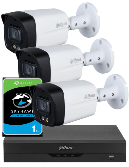 KIT DAHUA, DAH-A3IEXT5B40P, DVR + HDD + 3xCAMERA, 5MP, IR 40m