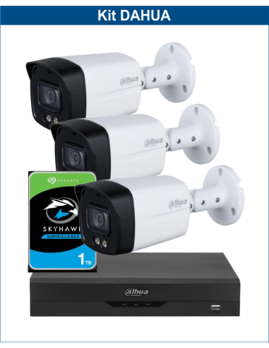 KIT DAHUA, DAH-A3IEXT5B40P, DVR + HDD + 3xCAMERA, 5MP, IR 40m
